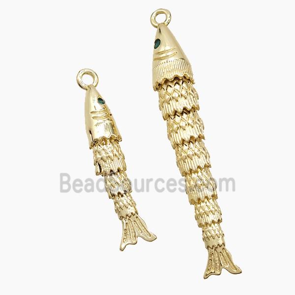 Copper Fish Pendant Pave Zirconia Gold Plated