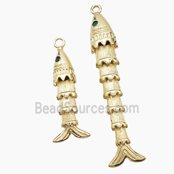 Copper Fish Pendant Pave Zirconia Gold Plated