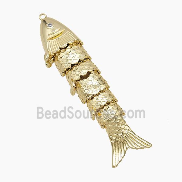 Copper Fish Pendant Pave Zirconia Gold Plated