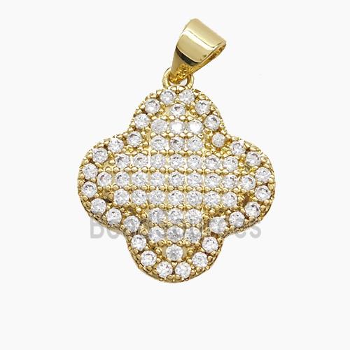 Copper Clover Pendant Micropave Zirconia Gold Plated