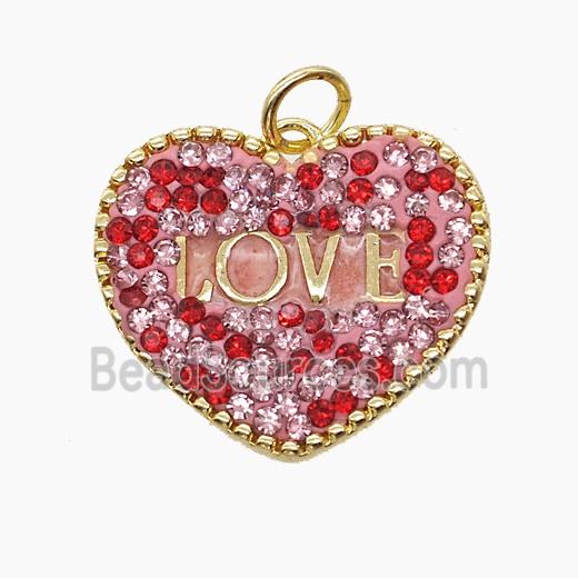 Copper Heart Pendant Pave Zirconia LOVE Gold Plated