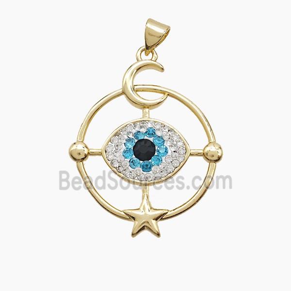 Copper Compass Pendant Pave Zirconia Eye Moon Star Gold Plated