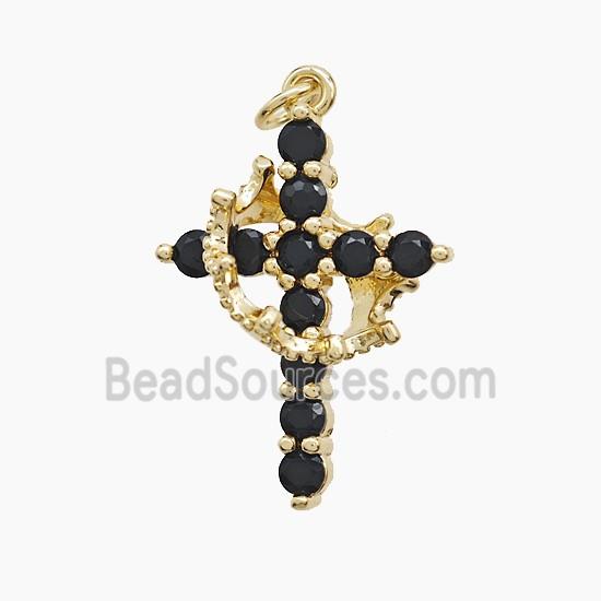 Copper Cross Pendant Pave Zirconia Crown Gold Plated