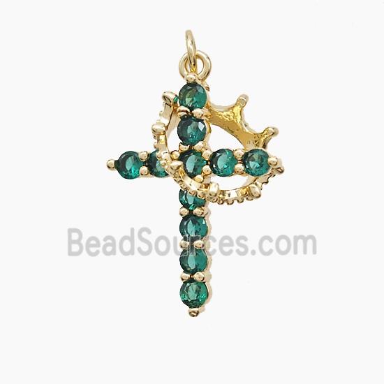 Copper Cross Pendant Pave Zirconia Crown Gold Plated