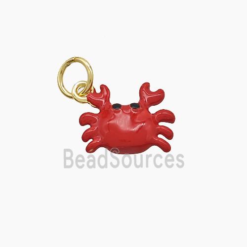 Copper Crab Pendant Red Enamel Gold Plated