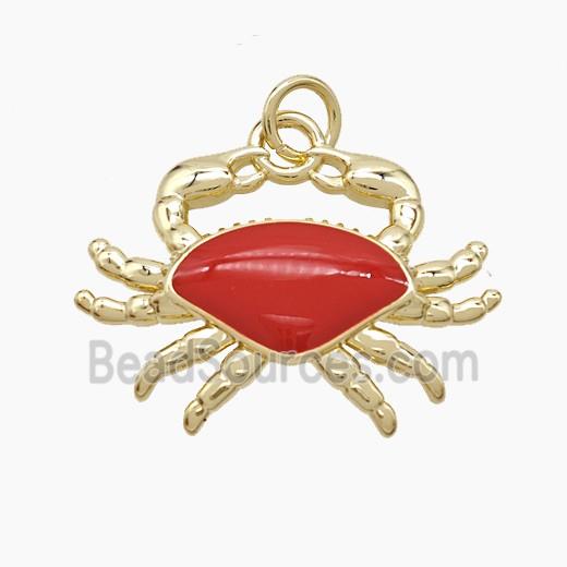 Copper Crab Pendant Red Enamel Gold Plated