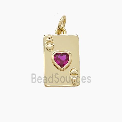 Playing Card Charms Copper Pendant Pave Zirconia ACE Of Heart Gold Plated
