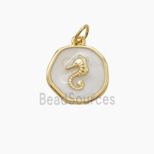 Copper Seahorse Pendant White Enamel Gold Plated