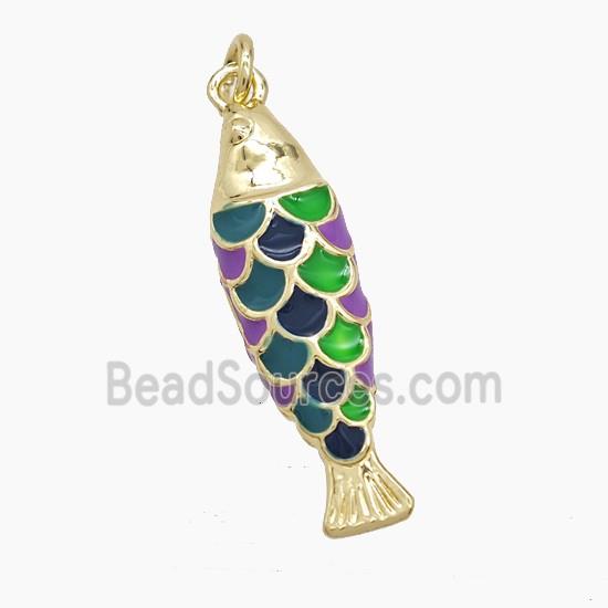 Copper Fish Pendant Multicolor Enamel Gold Plated