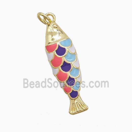 Copper Fish Pendant Multicolor Enamel Gold Plated