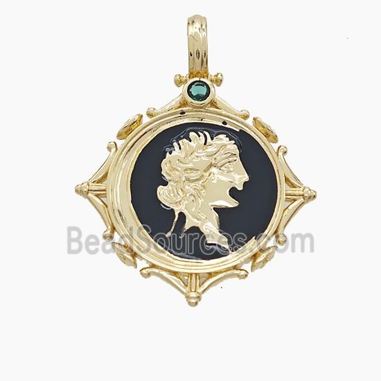 Copper Human Pendant Black Enamel Gold Plated