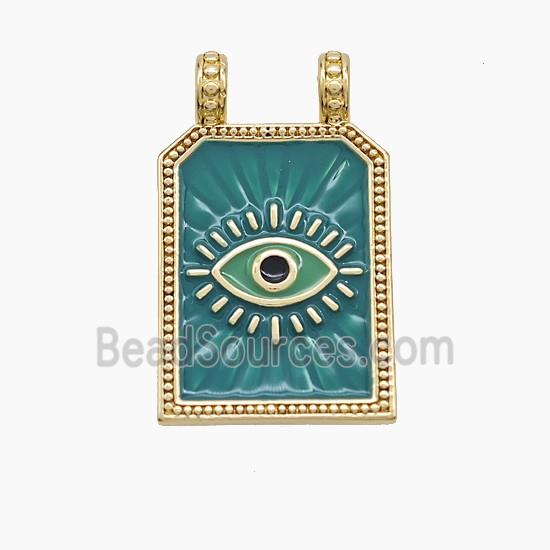 Copper Eye Pendant Green Painted Rectangle 2loops Gold Plated