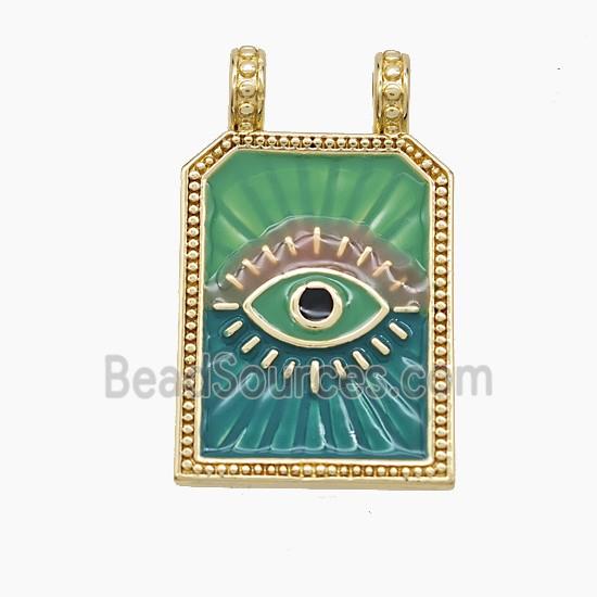 Copper Eye Pendant Green Painted Rectangle 2loops Gold Plated