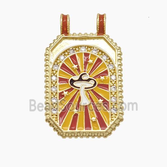 Copper Mushroom Pendant Enamel Rectangle 2loops Gold Plated