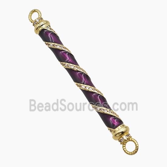 Copper Stick Connector Pave Zirconia Purple Enamel Gold Plated