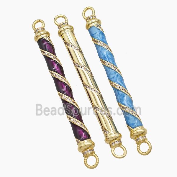 Copper Stick Connector Pave Zirconia Enamel Gold Plated Mixed