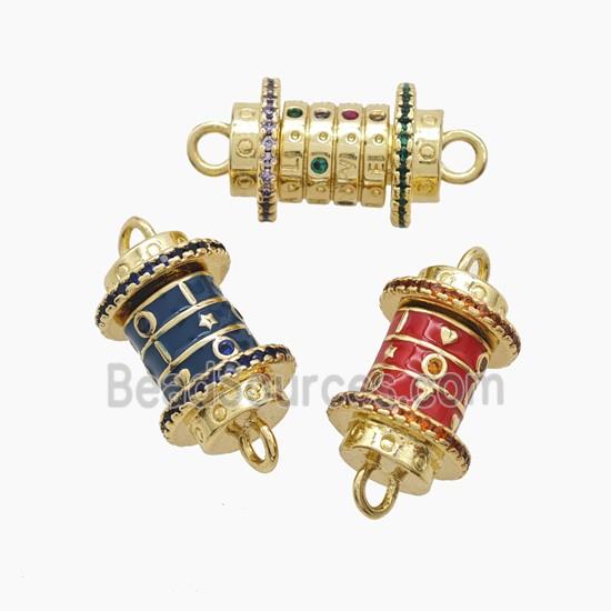 Copper Tube Connector Pave Zirconia Enamel Gold Plated Mixed
