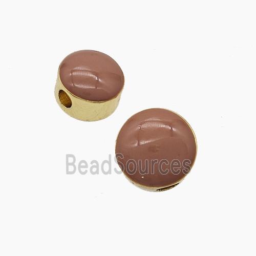 Copper Button Beads Coffee Enamel Gold Plated