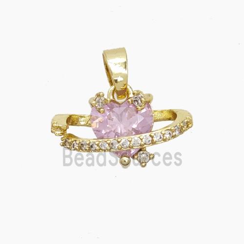 Copper Heart Pendant Pave Zirconia Crystal Glass Gold Plated