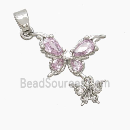 Copper Butterfly Pendant Pave Zirconia Crystal Glass Platinum Plated