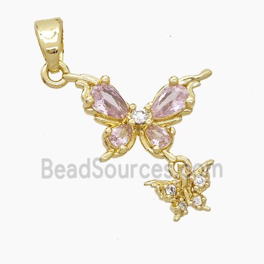 Copper Butterfly Pendant Pave Zirconia Crystal Glass Gold Plated