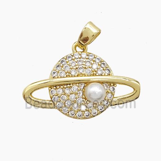 Copper Planet Pendant Pave Zirconia Resin Gold Plated