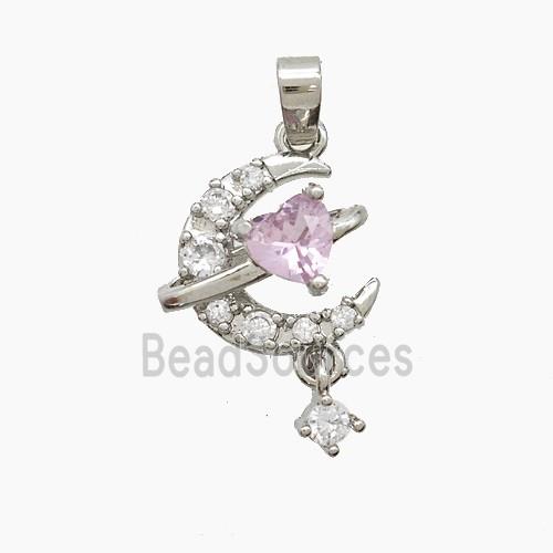 Copper Moon Pendant Pave Zirconia Crystal Glass Platinum Plated