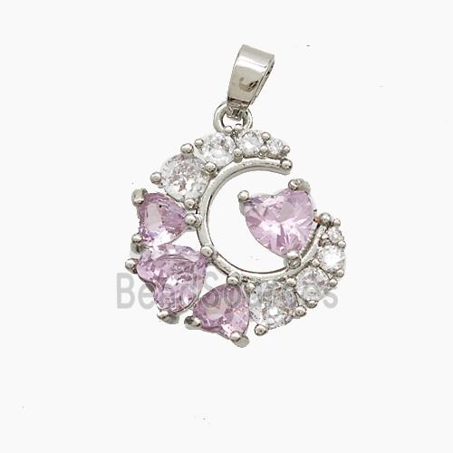 Copper Moon Pendant Pave Zirconia Crystal Glass Platinum Plated