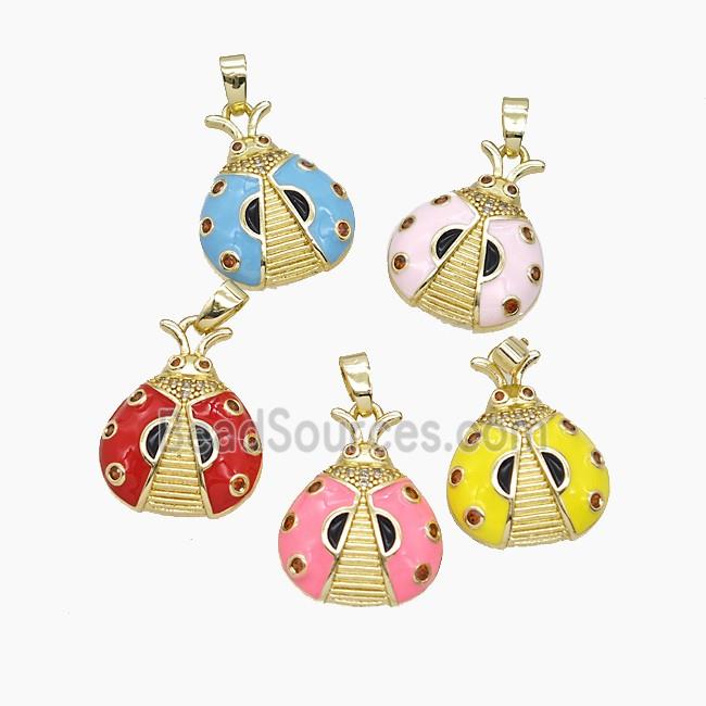 Copper Ladybug Pendant Pave Zirconia Enamel Gold Plated Mixed