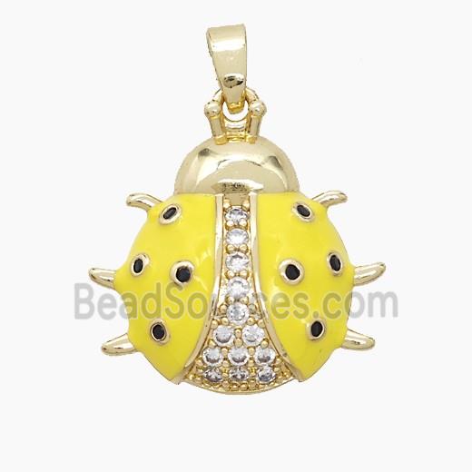 Copper Ladybug Pendant Pave Zirconia Yellow Enamel Gold Plated