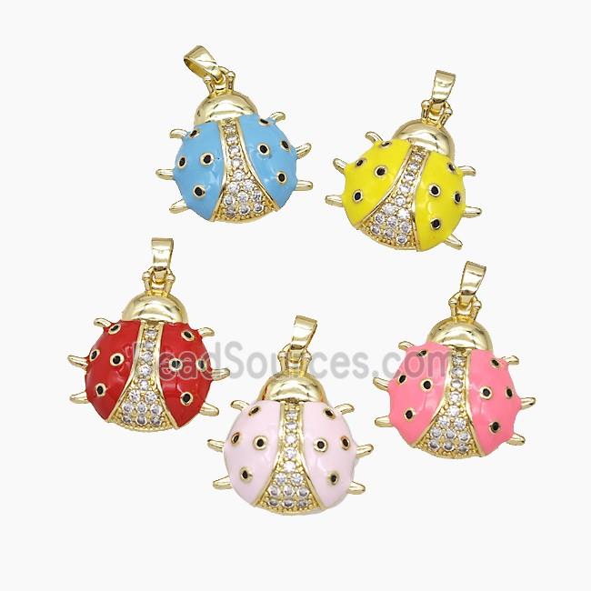 Copper Ladybug Pendant Pave Zirconia Enamel Gold Plated Mixed