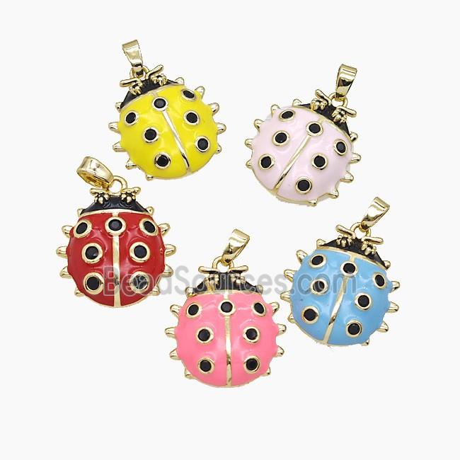 Copper Ladybug Pendant Pave Zirconia Enamel Gold Plated Mixed