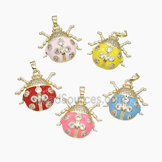 Copper Ladybug Pendant Pave Zirconia Enamel Gold Plated Mixed