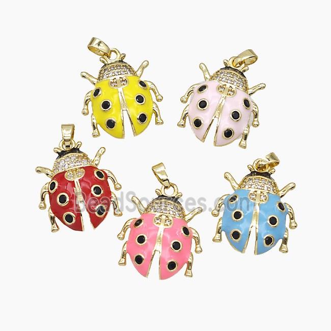 Copper Ladybug Pendant Pave Zirconia Enamel Gold Plated Mixed