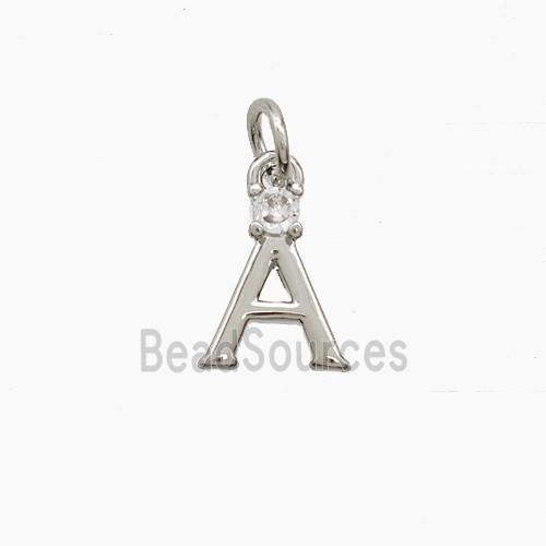Copper Letter-A Pendant Pave Zirconia Platinum Plated