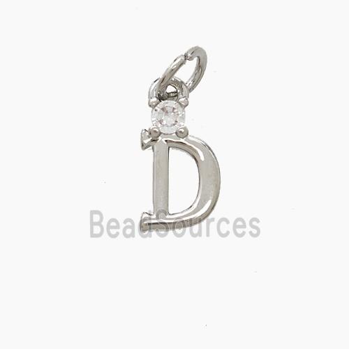 Copper Letter-D Pendant Pave Zirconia Platinum Plated