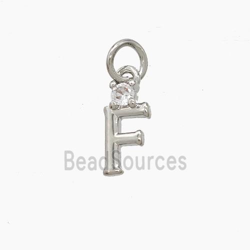 Copper Letter-F Pendant Pave Zirconia Platinum Plated