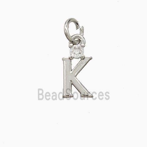 Copper Letter-K Pendant Pave Zirconia Platinum Plated