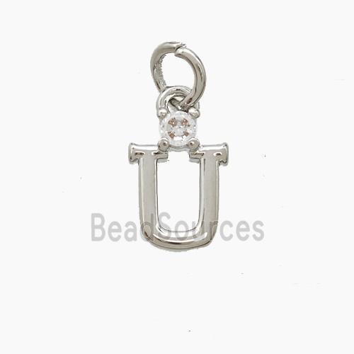 Copper Letter-U Pendant Pave Zirconia Platinum Plated