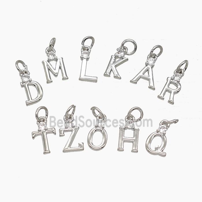 Copper Alphabet Pendant Pave Zirconia Platinum Plated Mix Letters