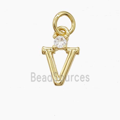 Copper Letter-V Pendant Pave Zirconia Gold Plated