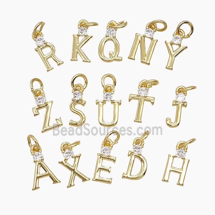 Copper Alphabet Pendant Pave Zirconia Gold Plated Mixed Letters