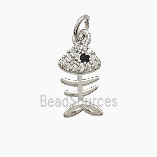 Copper Fishbone Pendant Pave Zirconia Platinum Plated