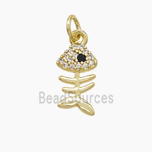 Copper Fishbone Pendant Pave Zirconia Gold Plated