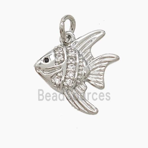 Copper Fish Pendant Pave Zirconia Platinum Plated
