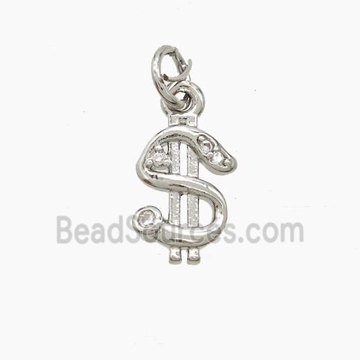 Copper US-Dollar Symbols Pendant Pave Zirconia Platinum Plated