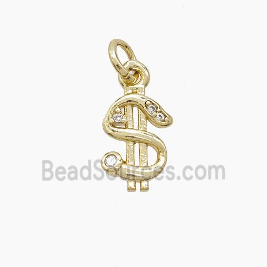 Copper US-Dollar Symbols Pendant Pave Zirconia Gold Plated