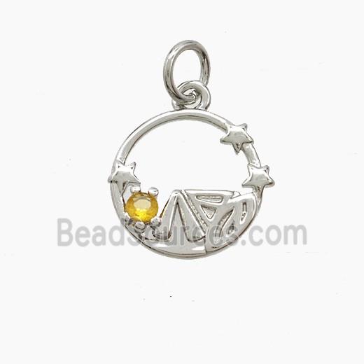 Copper Leaf Pendant Pave Zirconia Circle Star Platinum Plated