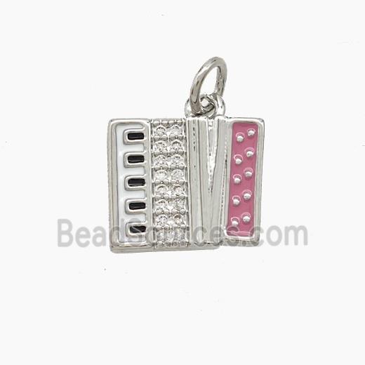Copper Piano Pendant Pave Zirconia Pink Enamel Musical Platinum Plated