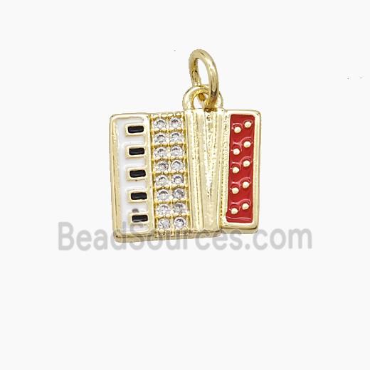 Copper Piano Pendant Pave Zirconia Red Enamel Musical Gold Plated